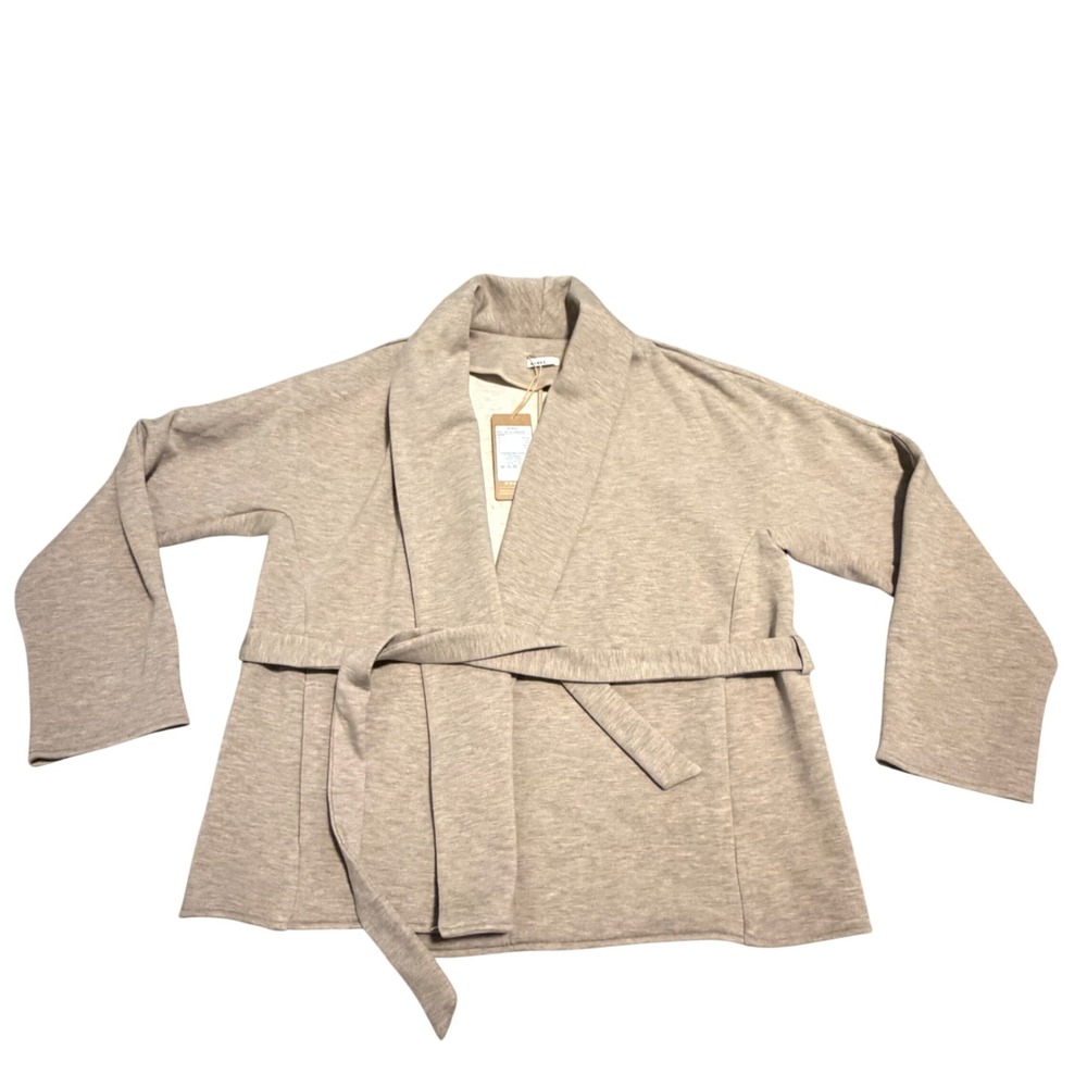 OGL Move Oatmeal‎ Heather Belted Shawl Collar Fleece Lined Cardigan Jacket Small